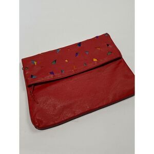 Vintage 1980s Pioneer Cutout Flap Clutch Wallet Red Leather 9x12''